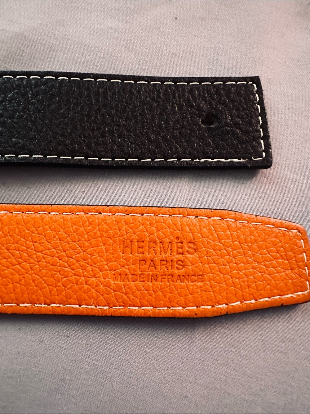 Hermes Reversible Leather Belt Strap in Orange and Black